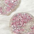 Reusable Silicone Nipple Covers Pink Heart Rhinestone Pasties Self-Adhesive Invisible Breast Petals Bra for Rave Festival Party.