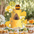 Bee Cake Toppers Honey Jar Cake Topper Honeycomb Cake Decorations for Baby Shower Bee Theme Birthday Party Decoration Supplies. 