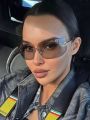 Retro Square Fashion Glasses Unisex Frameless 1 Pair Large Lens Multifunctional Beach Vacation Travel Accessory Stylish Eyewear. 