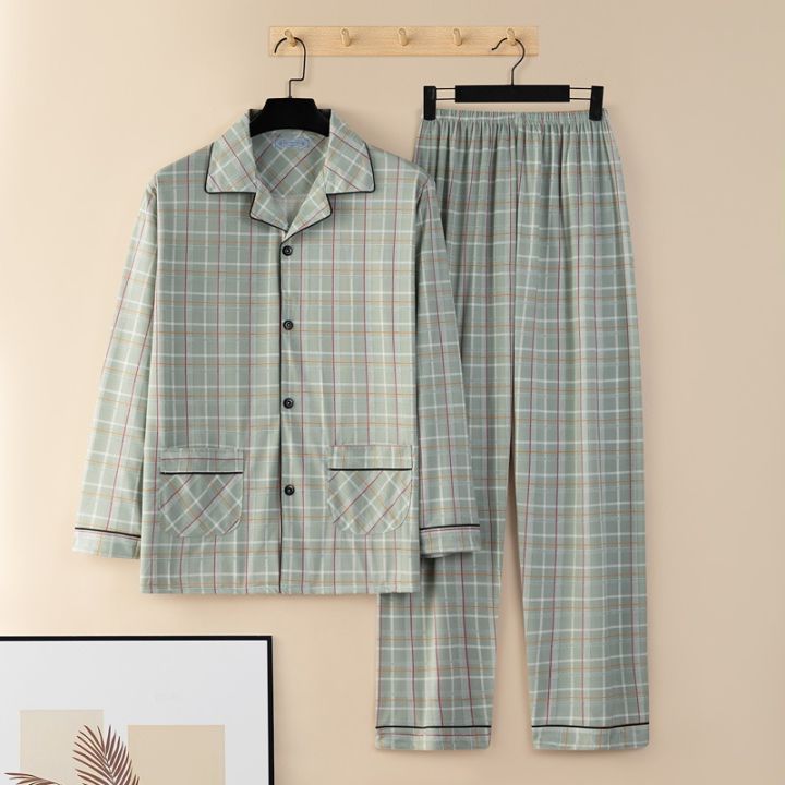 Plus%20Size%20Men%20Pyjamas%20Fall%20and%20Winter%20Plaid%20Simple%20Sleepwear%20Homewear%20Cardigan%20Button%20down%20Tops%20and%20Pants%20Nightwear%20Loungewear%20-%20Image%203
