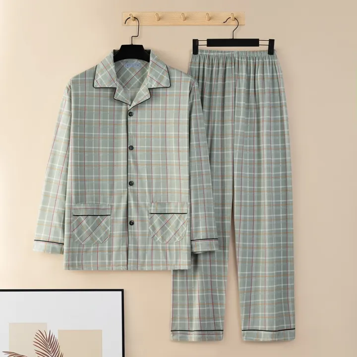 Plus%20Size%20Men%20Pyjamas%20Fall%20and%20Winter%20Plaid%20Simple%20Sleepwear%20Homewear%20Cardigan%20Button%20down%20Tops%20and%20Pants%20Nightwear%20Loungewear%20-%20Image%203