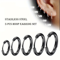 5 Pcs Simple Stainless Steel Hoop Earrings Unisex Single Side Multiple Sizes Earrings Cartilage Piercings Jewelry. 