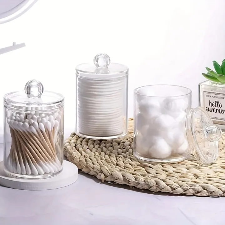 1/2/3%20Pack%20Plastic%20Cotton%20Swab%20Ball%20Pad%20Holder,%2010%20Oz%20Bathroom%20Organizer,%20Qtip%20Apothecary%20Jar%20Clear%20Container%20Dispenser%20-%20Image%202