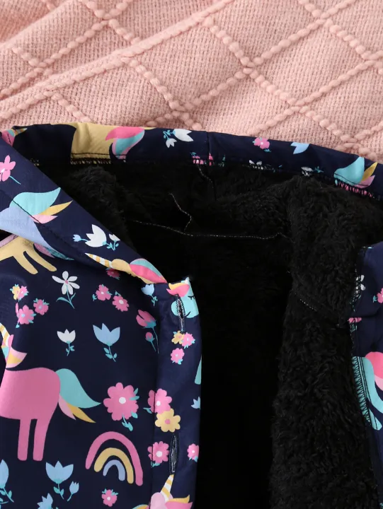 Autumn%20And%20Winter%20Girls'%20Unicorn%20Flower%20Printed%20Jacket%20With%20Plush%20Insulation%20Long%20Sleeved%20Casual%20Hooded%20Jacket%20-%20Image%203