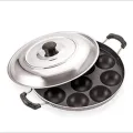 Non Stick Kuzhi Paniyaram Maker/Appam Maker/ Patra Paniyaram Pan with Lid - 12 Scoops. 