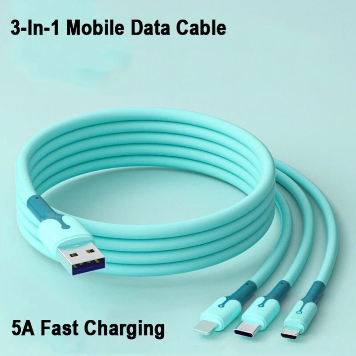 3 In 1 Mobile Phone 5A Super Fast Charging Type-C Usb Charging Cable for IPhone, Xiaomi, Android, Huawei Vivo Charging Cable