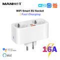 MANHOT 16A WiFi Smart EU Plug PD20W/25W Fast Charge Smart Plug 2 in 1 Socket Smart Dual Outlet  Work With Tuya Alexa  Home. 