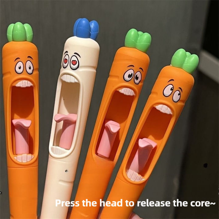 4pcs%20Funny%20Carrot%20Press%20Type%20Black%20Quick%20Dry%20Gel%20Pen%20High%20Value%20Creative%20Stress%20Relief%20Writing%20Tool%20for%20Study%20Office%20School%20-%20Image%202