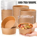 10/20PCS Kraft Paper Round Bowls Disposable Lunch Bento Bowls with Lids Meal Prep Salad Noodles Bowls Party Fries Fast Box. 