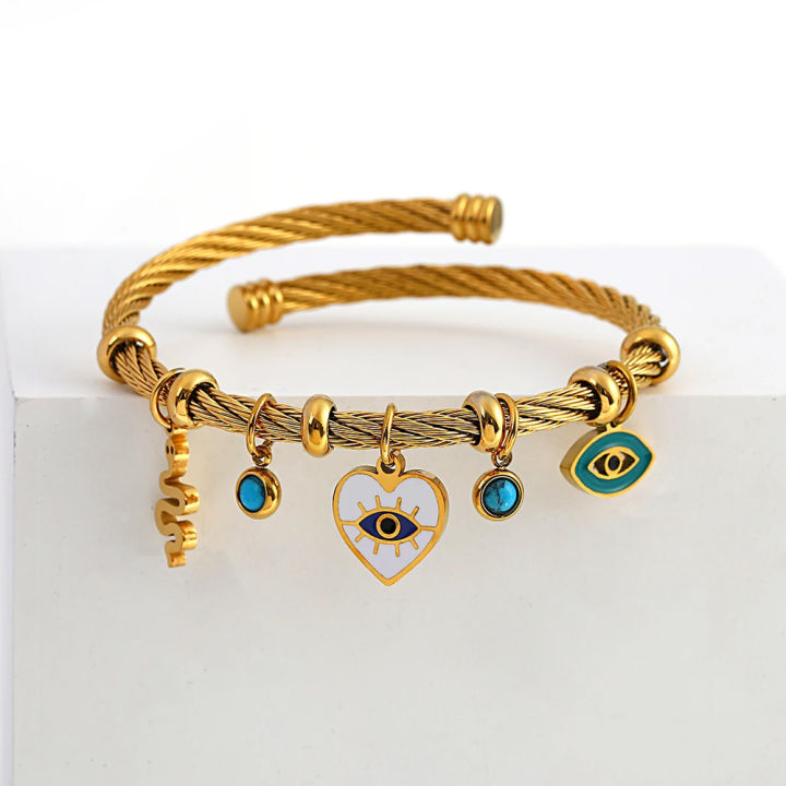 ALLYES Enamel Snake Heart Evil Eye Stainless Steel Bracelets for Women