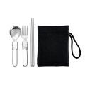 Travel Set with Mesh Bag 5pcs Stainless Steel Cutlery Spoon Fork Chopsticks Knife Set Tableware Dinnerware Portable Home Camping.