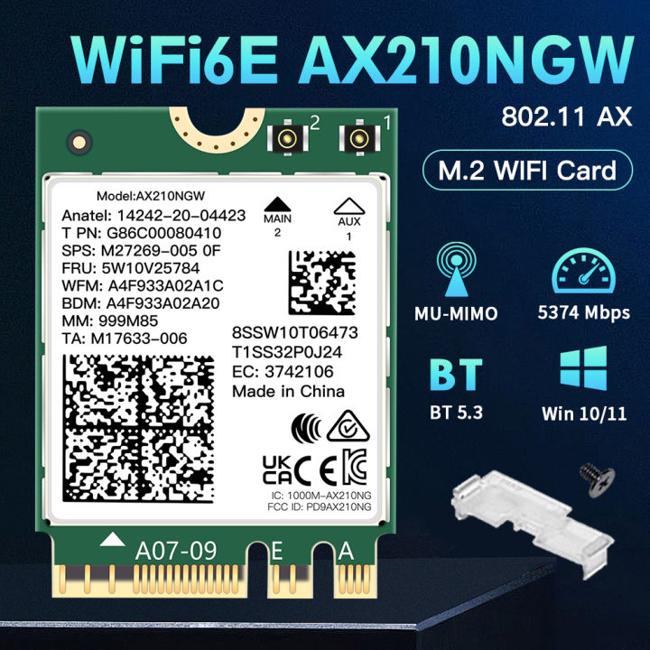 WiFi 6E AX210 Wireless Card Bluetooth 5.3 Tri Band 2.4G/5Ghz/6G Desktop Kit Antenna For Intel AX210NGW M.2 NGFF Wlan WiFi Card