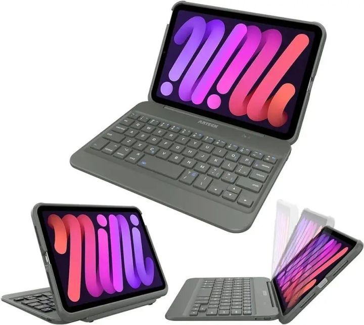 Arteck Bluetooth Keyboard Case for iPad Mini 6, 8.3-inch, with 130 Degree Swivel Rotating Stand, Shockproof Protection, Auto Sleep/Wake Feature, USB-C Charging