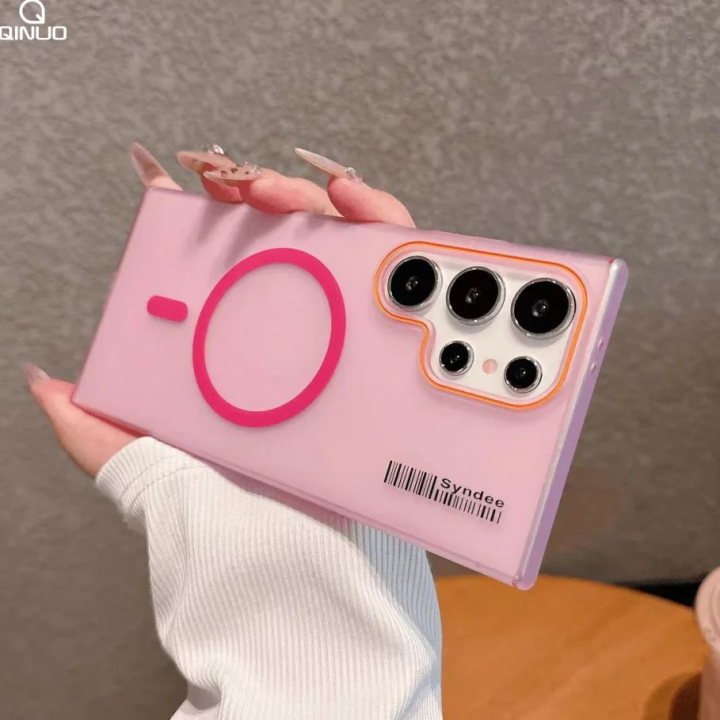 Simple Transparent Magsafe Magnetic Phone Case For Samsung Galaxy S 25 24 23 Ultra Plus FE A55 36 16 Wireless Charge Hard Cover