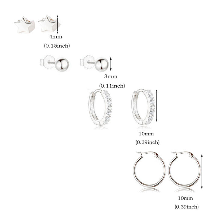 4Pairs%20Stainless%20Steel%20Small%20CZ%20Hoop%20Star%20BalL%20Stud%20Earrings%20Set%20for%20Women,%2018K%20Gold%20Plated%20Earring%20Stack%20for%20Multiple%20Piercing%20-%20Image%204