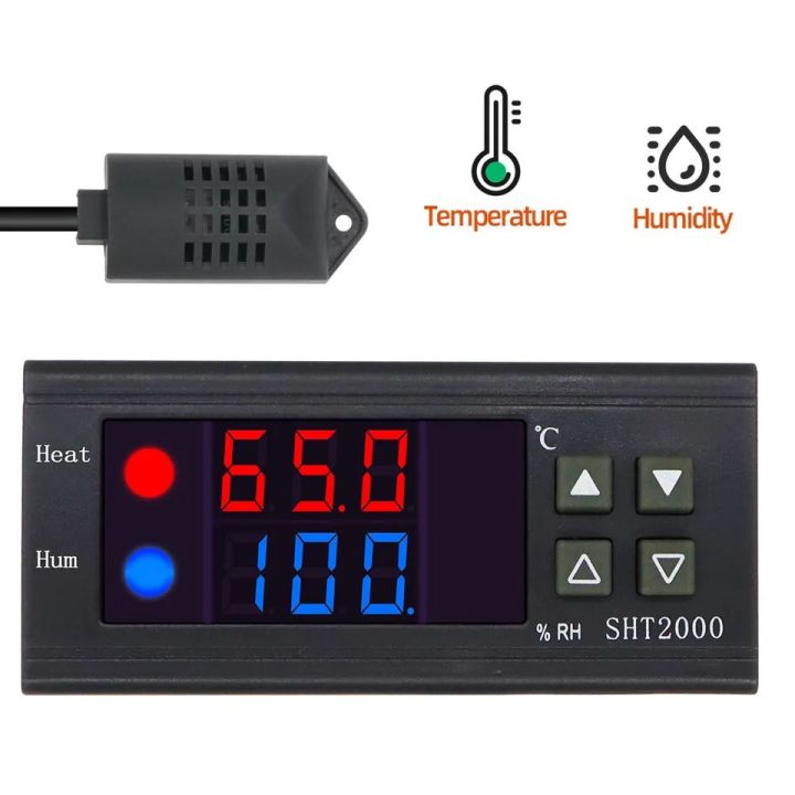 SHT2000 Digital Display Smart Temperature Humidity Controller 220V 110V Sensor Relay Thermostat Heating Cooler, Temperature and humidity controller. auto on off, eggs for 🐔,  small incubator sensor ,incubator temperature and humidity auto controller