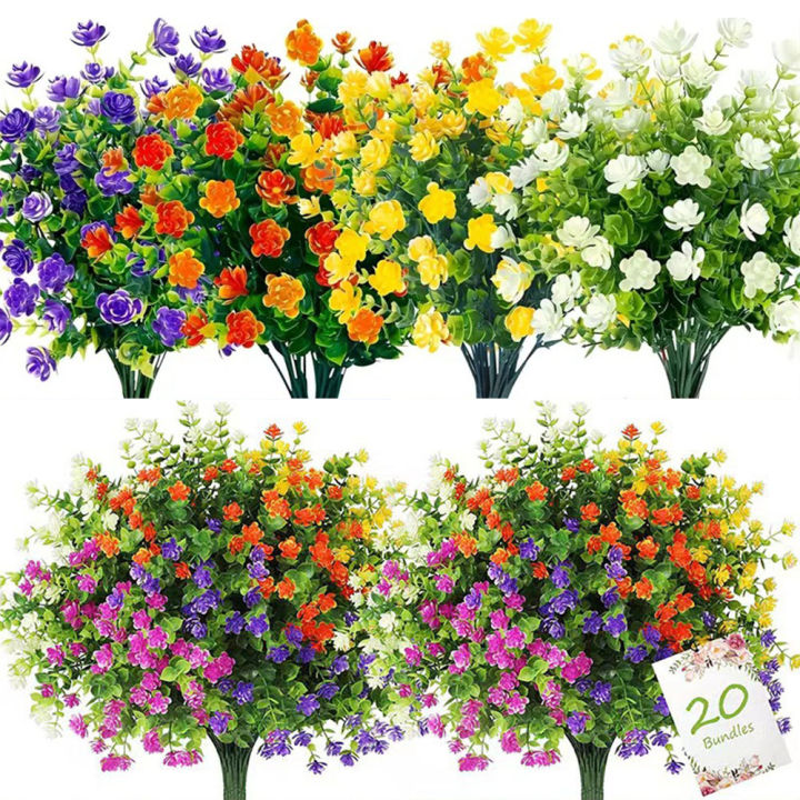 1 Bundle Artificial Flowers Outdoor UV Resistant Shrubs Plants Fake