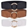 Women's Elastic Belt Corset Women Waist Belts Trend Gold Circle Buckle Waistband High Quality Stretch Wide Black Belt DT072.