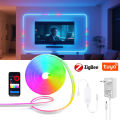 Smart Zigbee 3.0 RGB Neon LED Strip Light 12V Dimmable Room Wall Backlight Decor Works with Tuya Alexa Google APP Voice Control. 