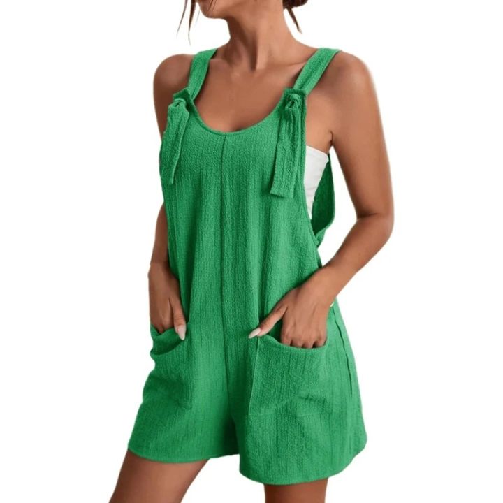 Women's%20Casual%20Summer%20Short%20Rompers%20Loose%20Overall%20Solid%20Sleeveless%20Lace%20up%20Wide%20Leg%20Pant%20Tie%20Knot%20Strap%20Jumpsuits%20with%20Pockets%20-%20Image%206