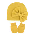 2Pcs Newborn Beanie Hat Gloves Set Cotton Princess Bow Baby Girl Hat Spring Autumn Winter Infant Bonnet Toddler Cap 0-6M. 