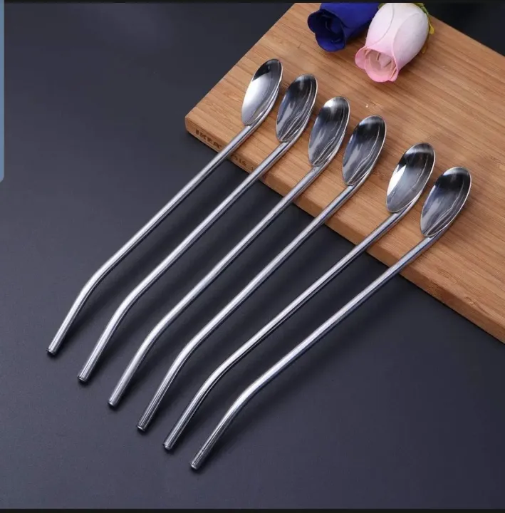6%20Pcs/Pack%20Stainless%20Steel%20Oval%20Shape%20Metal%20Drinking%20Spoon%20Straw%20Reusable%20Straws%20Cocktail%20Spoons%20Set(Primary%20Color)%20-%20Image%202