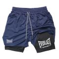 Men's fashionable double-layer sports shorts EVERLAST printed sports shorts, double-layer quick drying basketball muscle fitness.