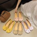 Fashion Suede Split Toe Women Bow Tabi Ballet Flats Spring Autumn Comfortable Walking Lazy Loafers Casual Girls Dance Shoes. 