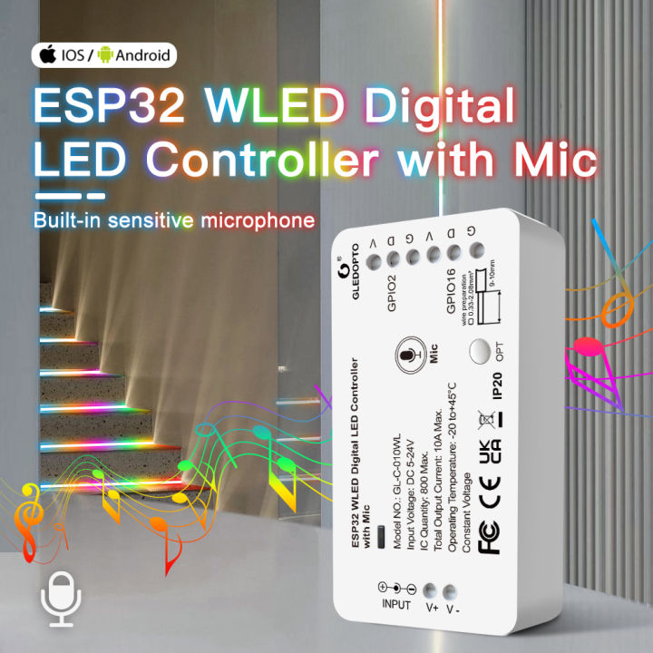 ESP32 WLED RGBW Digital Strip Voice Controller Support WS2811 SK6812 SM16703P WS2812B APP Web MQTT and Home Assistant Automation
