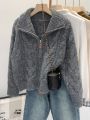 Retro Solid Double Zipper Turn-down Collar Sweater Women Autumn Winter New Lazy Style Loose Knitted Cardigan Thicken Loose Tops. 