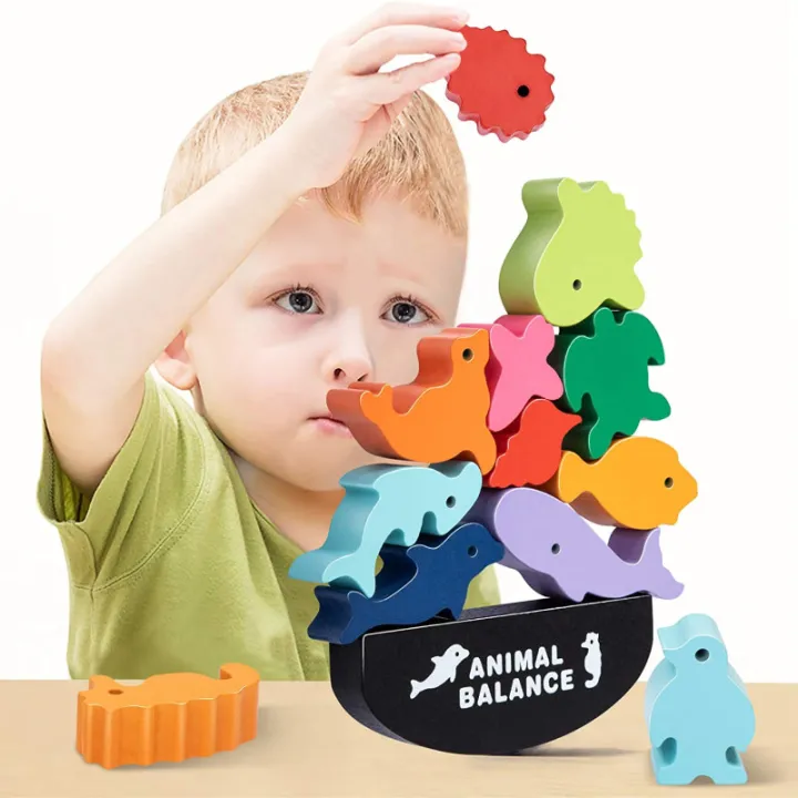New Children Montessori Wooden Animal Balance Blocks Board Games Toy ...