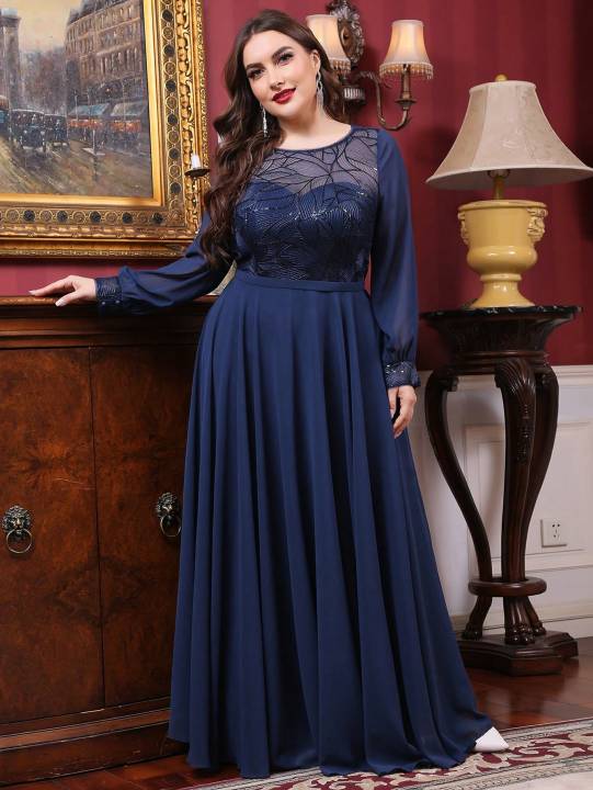 Mgiacy%20plus%20size%20%20Round%20neck%20see-through%20sequin%20embroidery%20patchwork%20lantern%20long%20sleeve%20chiffon%20full%20skirt%20Evening%20gown%20-%20Image%204