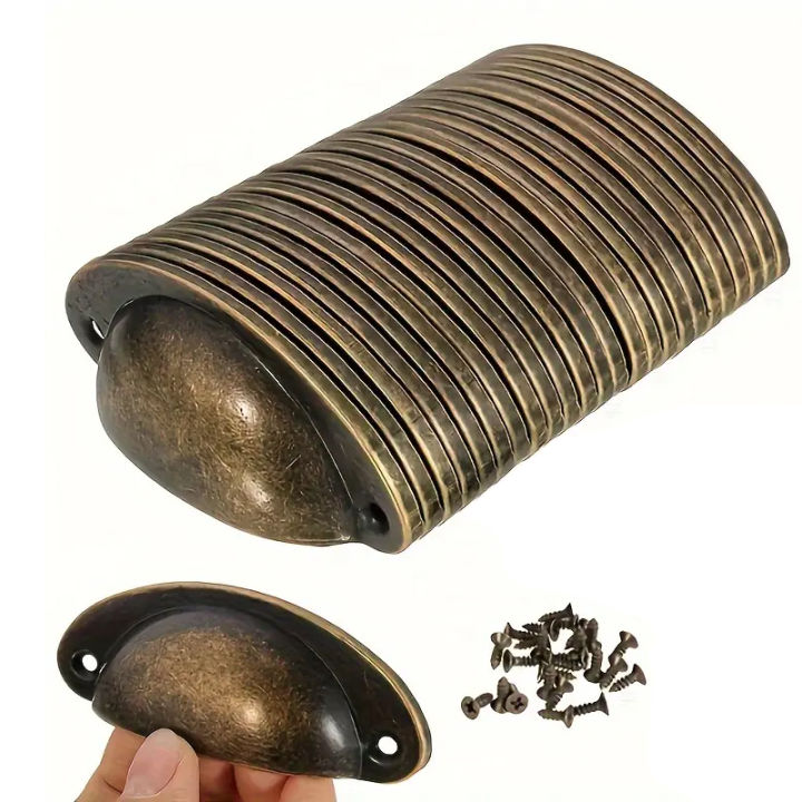 10 pcs, Rustic Chic Antique Style Recessed Metal Pull Handles - Ergonomic Grip, Easy Installation, Painted Finish