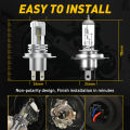 AUXITO 1Pcs H4 LED Headlight Bulb CSP Fanless for Car Motorcycle H4 9003 HB2 LED Hi/Lo High and Low Beam Motorbike Headlamp 12V. 