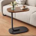 C Shaped Side Table, Modern End Table for Small Spaces, Minimalist Couch Side Tables with Metal Leg, Wood Coffee Table for Sofa and Bed. 