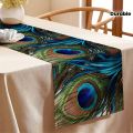 1pc Abstract Peacock Feather Linen Table Runner - Kitchen/Dining Decor, Perfect for Holiday Party Table Centerpiece.