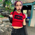 Fairy grunge Women Y2k Style Crop Top O-neck Tshirt Red Streetwear Short Sleeve T-shirt Punk Vintage Gothic Graphic emo T Shirt. 