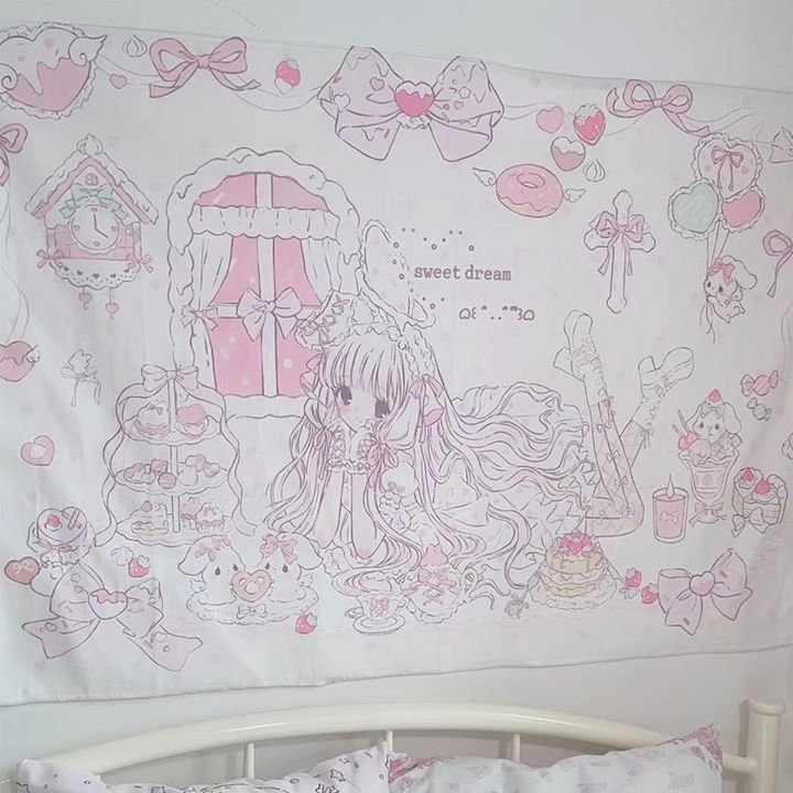 VIKAMA%20Sweet%20Dream%20Tapestry%20Cake%20Bow%20Pink%20Purple%20Heart%20Bedroom%20Girl's%20Room%20Decor%20Dreamy%20Healing%20Style%20Wall%20Decoration%20-%20Image%203