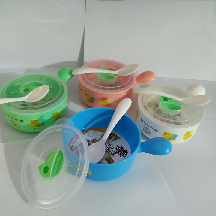 ModularTech kids bowl with cover and spoon, colorful high quality plastic bowl set with cartoon characters, bowl set with spoon for good food habits of your kids, healthy meal time bowl set for children
