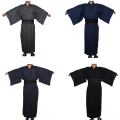 Summer Navy Japanese Traditional Samurai Kimono For Men Yukata Bathing Robe Hekoobi Loose Style Homewear Belt Long Gown Cotton.