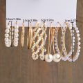 5 Pairs Elegant Wrapped Imitation Pearl Round Hoop Earrings Exaggerated Geometry Big Round Earrings Women's Party Set Jewelry.