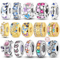 Original Charms Beads 925 Sterling Silver Clip Charms Zircon Silicone Spacer Beads Fit Original Bracelet DIY Charm Women Jewelry.