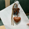 PU Leather Love Heart Bow Keychain Handmade Woven Rope Keyring Y2k Bag Chocolate Pendant Sports Hanging Accessories.