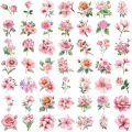 50pcs Pink Floral Stickers Flower Natural Journaling Notebook Water Bottle Decorative Decals Aesthetic Waterproof PET Sticker. 