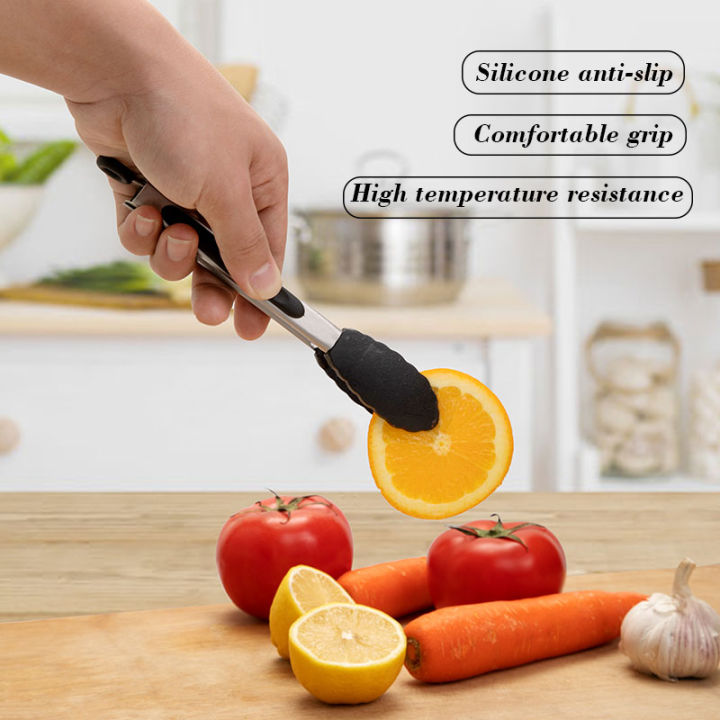 1%20Pc%20Black%20Silicone%20Food%20Tongs,%20Stainless%20Steel%20Food%20Tongs%20Outdoor%20BBQ%20Clamps%20For%20Camping%20Kitchen%20Tongs%20For%20Baking%20Steak%20-%20Image%203
