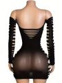 Long Sleeves Lingerie Dress Hollow Mesh Hip Skirt Short Hot Clothes Women.