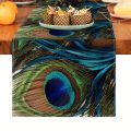 1pc Abstract Peacock Feather Linen Table Runner - Kitchen/Dining Decor, Perfect for Holiday Party Table Centerpiece.