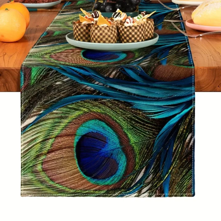 1pc%20Abstract%20Peacock%20Feather%20Linen%20%20Table%20Runner%20%20-%20Kitchen/Dining%20Decor,%20Perfect%20for%20Holiday%20Party%20Table%20Centerpiece%20-%20Image%203