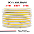 3MM 5MM 8MM COB Strip 5V 12V FOB LED Light Bar 320Leds/M 3000K 4000K 6000K High Density Flexible Ribbon Rope Tape Cabinet Light. 