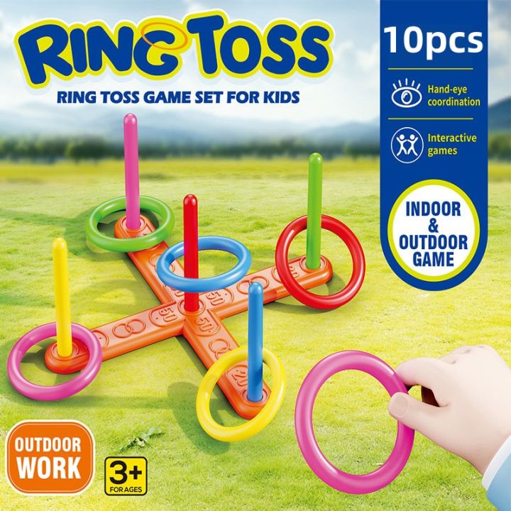 Colorful Plastic Sport Ring Toss Game Set with 5 Rings Birthday Party Throwing Backyard Games for Kids Adults Educational Toys ﻿
